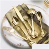 car dvr Dinnerware Sets 24Pcs Baroque Style Royal Cutlery Set Gold Luxury Stainless Steel Knife Fork Spoon Tableware For Dishwasher Safe Dro Dhcws