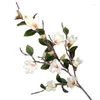 Dekorativa blommor En faux magnolia denudata gren 8 huvuden konstgjorda yulan trädstam med gröna blad till bröllop centerpieces blommor