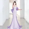 Violet Sirène Robes De Soirée Violet Tulle Long Spaghetti Strap Plis Arc Tailing Formelle Arabe Femmes Robe De Soirée De Bal Haut De Gamme