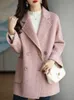 Mezclas de lana de mujeres Fashion en abrigo Femenino Otoño Invierno Bolsos sólidos Elegantes Jackets 230228