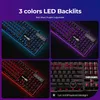 DBPOWER Gaming Office 2 in 1 Keyboard with 3 Colors LED backlighting Ergonomic Mechanical Feel 104 key Gaming Keyboard Office Equipment for PC laptops Computer