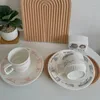 Tazze Piattini Cute Life Nordic Riutilizzabile Tazza di ceramica Piatto Colazione Latte Tè Set da caffè Cucina Decorativa Bere Latte Mate Piattino