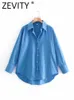 Bluzki damskie koszule Zevity Women Candy Kolor Single Bered Poplin Shirts Office Lady Long Sleeve Bluzja Roupas Chic Chemise Tops LS9114 230228