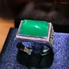 Klusterringar Natural 10 14mm Green Chalcedony Men's Ring Jade Color Shank Inlaid