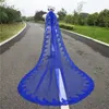 2023 New Royal Blue 3 Meters Bling Sequins Lace Long Cathedral Wedding Veil Colorful Bridal Veil with Comb