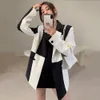 Women's Suits Blazers Spring Autumn Patchwork Jacket Black White Asymmetric Casual Female Blazer Loose Fashion Office Ladies Work Suit Jackets 230228