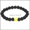 Beaded New Paw Charms 8mm Black Lava Stone Strand Elastic Armband Oil Diffuser Armband Volkaniska ROCK FODPRINT Handdrop Delivery Dhlgq