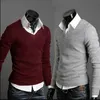 Herentruien varsanol katoen trui mannen lange mouwen pullovers outparty man v-neck truien toppen losse vaste fit breien kleding 7colors 230228