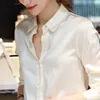 Women's Blouses Shirts Spring Summer Office Lady Solid Long Sleeve Satin Shirt Female Simple All-match Polo-neck Temperament Blouse Top Women Cardigan 230228