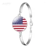 Necklace Earrings Set Bracelet Jewelry The United States Flag Glass Cabochon Stud USA For Women