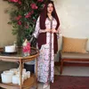 Etnische kleding moslimkleding mode lange jurk voor vrouwen lint los plus size roze bloemen maxi jurken hijab Arabisch Dubai gewaad midden