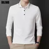 Polos masculinos de melhor graça de moda de luxo, camisa pólo pólo masculino casual slim fit coreano tops de manga longa masculina roupas 230228