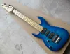 Guitare électrique bleue à 7 cordes pour gaucher, avec placage d'érable matelassé, Floyd Rose, logo personnalisé, couleur disponible