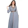 테마 의상 럭셔리 다이아몬드 중동 아랍어 로브 로브 쉬폰 드레스 플레어 긴 슬리브 크리스탈 벨트 패션 무슬림 jalabya ​​저녁