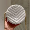 Designer Chevron Quilted Grain Vinyle Round Camera Bag France Luxury Brand Y Poudre Embossed Leather Lady Shouler Sacs Femmes Cross Body Chain Strap Pouch