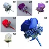 Män simulering siden rose blomma boutonniere brosch bröllop brud rose brosch festival bankett blomma bröstpin bröllop dekor broche boutonniere de flor rosa