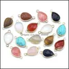 Charmes de voiture DVR 14x27 mm Goutte d'eau Rose Bleu Quartz Pierre Connecteur Facettes Pierre précieuse Plaqué Or Pendentif Femmes Fabrication de Bijoux En Gros Goutte Dh5Fv