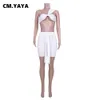 Two Piece Dress CMYAYA Women Set Solid One Shoulder Supershort Tops Stacked Elastic Bandage Mini Skirts 2 Piece Sets Sexy Night Party Outfits 230228