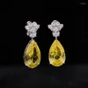 Dangle Earrings Luxury Pear Shaped Yellow Diamond For Women 89CT Water Drop Zircon Grand Fashion Iadies Evening Crystal