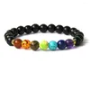 Strand Muti-färg Mensarmband Black Lava 7 Chakra Healing Balance Pärlor Armband för kvinnor Reiki Bön Yoga Stones