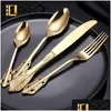 car dvr Dinnerware Sets 24Pcs Baroque Style Royal Cutlery Set Gold Luxury Stainless Steel Knife Fork Spoon Tableware For Dishwasher Safe Dro Dhcws