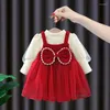 Ensembles de vêtements bébé filles vêtements d'hiver tenues chauds enfants hauts pullover princesse robe costumes pour enfant en bas âge fille 1 an anniversaire