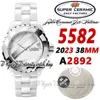 East BV5582ユニセックスメンズレディースウォッチ38mm A2892自動スーパーセラミックケースホワイトアブストラクトパターンダイヤルセラミックブレスレットスーパーエディションエタニティファッションウォッチ