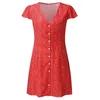 Casual Dresses V Neck Button Ladies Sexy Mini Dress Printed Short Sleeve Summer A-Line Holiday Sundresses Women