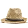 Breda randen hattar nya sommarförälder-barn casual solhattar för kvinnor mode jazz hatt man strand trilby halm panama hatt ihålig bälte sol visir kepsar g230227