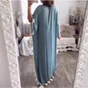 Etnisk kläder Fashion Casual V Neck Robe Tassel Solid Color Sequin Slim Dress Women Muslim Evening Daily Party Home Clothes 230227