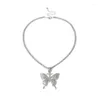 Chaînes mode déclaration grand papillon pendentif collier strass chaîne pour femmes Bling Tennis cristal tour de cou bijoux