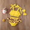 Set di abbigliamento 0-24 mesi Set di 3 pezzi per bambini piccoli vestiti per neonata top girasole pantaloncini gonne fascia abiti estivi