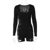 New Women's 2024 Fashion jumpsuits amp rompers New Long Sleeve U-Neck Hollow out Nightclub Bodysuit Women