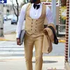 Men's Suits & Blazers Slim Fit Business Men For Wedding 3 Piece Khaki Groom Tuxedo With Black Shawl Lapel Custom Man Fashion Costume Male Se