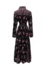 女性用滑走路ドレスが襟を倒す長袖プリント花柄のシングル胸編みハイストリートベスティドス