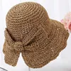 Breda brimhattar HT2459 Högkvalitativa kvinnor Hat damer Elegant Big Bow Summer Hat Korea Style Solid Crochet Straw Hat Female Sun Hats For Women G230227