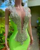 2023 Зеленая блестящая платья с блестками африканская выпускная платья Deep V Crystalls Black Girls Long Grade Plus Formal Evening Gowns GW0228