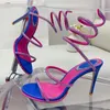 2024 RENE CAOVILLA STILETTO HEEL DESILER SANDALS RANESTONE装飾されたヘビストラスイブニングシューズ