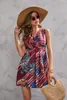 Casual jurken zomer geprinte mouwloze bodycon vestido de mujer vintage mode dames boho long maxi jurk aardbei mini v-neck gedrapeerd