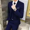 Herenpakken Blazers Pauldsm trouwjurk voor mannen 3 -koppige roken RoyalBlue Male blazer slanke fit jasje Vestbroek Homme -kostuumue prom boy '