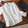 Blouses Shirts Modelutti voor dames Modelutti Spring Summer Fashion Lange Mouw Rapel Striped Shirt Woman Loose Blouses Wild Simple Casual Tops Vrouw 230228