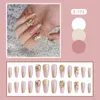 False Nails 24pcs Elegant French Ballerina Glitter Pink Gradient 3D Fake Nail With Rhinestones Full Cover Press On