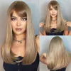 Synthetic Wigs Easihair Long Straight Synthetic Wigs for Women Brown with Bangs Daily Natural Hair Heat Resistant Christmas Gift 230227