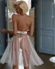 Abito da damigella d'onore Donne sexy Sleepwear Scollo a V Senza spalline Backless Custom Made Raso e tulle Perle Accappatoio Al ginocchio