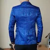 Herrdräkter Rose Jaquard Print Slim Fit Blazer Royal Blue Black Promo For Men Stylish Business Casual Party Wedding Suit