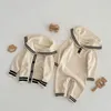 ジャンプスーツミランセルスプリングベイビーロンパーズセーラーカラー幼児ニットジャンプスーツブリーフガールズ衣装230228