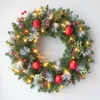 Decorative Flowers 60cm Christmas Wreath With LED Fairy Light Door Hanging Garland Pine For Home Decorations Xmas Party Supplies Happy Year