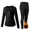 Ensembles actifs Combinaisons de sport thermiques Femmes Workout Yoga Set Vêtements de fitness Taille haute Pantalons de course Gym Leggings Manches longues Crop Top Shirts