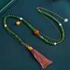 Łańcuchy oryginalne szpinak zielony rosyjski materiał Jasper z koralikami naszyjniki dla kobiet dziewczęta podwójna warstwa jadear jadeel pearl jubirynowanie