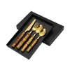 Bamboo Handle Flatware Set Stainless Steel Dinner Knife Fork Dessert Spoon Cutlery Sets